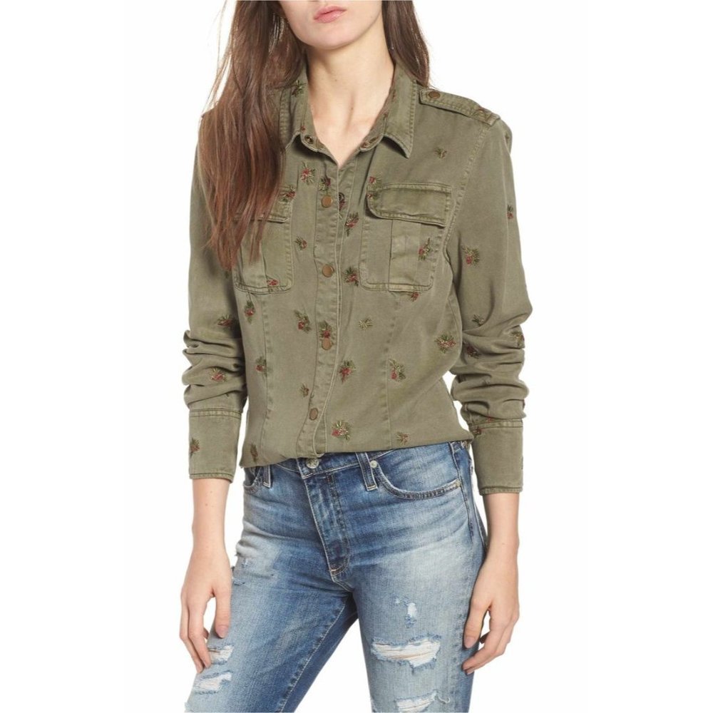 Pam‎ & Gela Back Pleated Shirt Embroidered Roses Size P (XS)